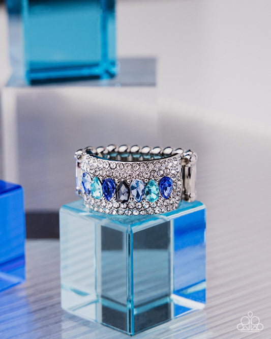 Laid-Back Linear - Blue - Shades Of Blue Gems & White Rhinestone Ring Paparazzi R1072