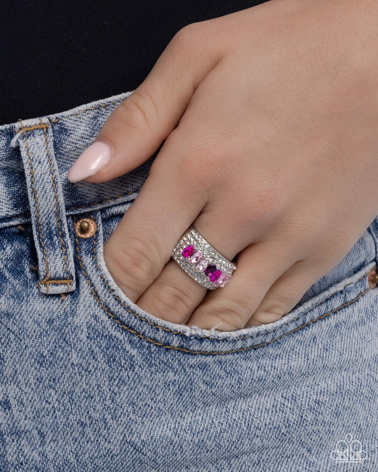 Laid-Back Linear - Pink Vibrant Gem & White Rhinestone Ring Paparazzi R1136