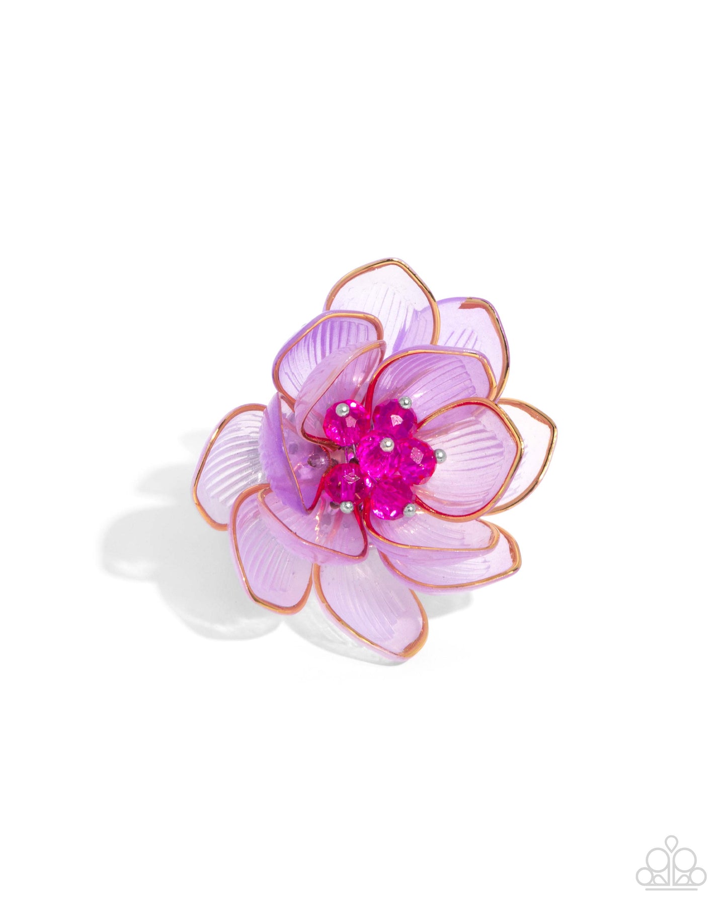 Blatant Bloom - Purple Translucent Petals & Fuchsia Bead Center Oversized Flower Ring Paparazzi R1079
