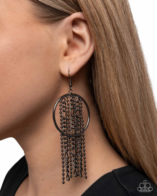 Laborious Lure - Black Gunmetal Ball & Figaro Chain Earring Paparazzi