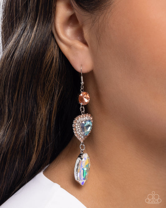 Smitten Sway - Multi Peach, White, Blue Heart Gem & UV Shimmery Gem Earring Paparazzi E2854