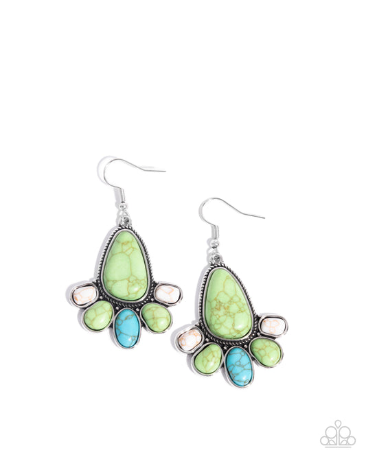 Rustic Revival - Green - Apple Green, Turquoise & White Stone Earring Santa Fe Style Paparazzi E2938