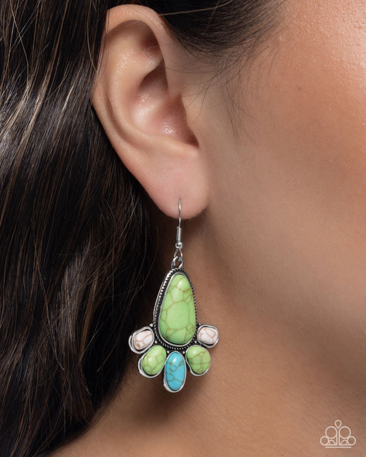 Rustic Revival - Green - Apple Green, Turquoise & White Stone Earring Santa Fe Style Paparazzi E2938