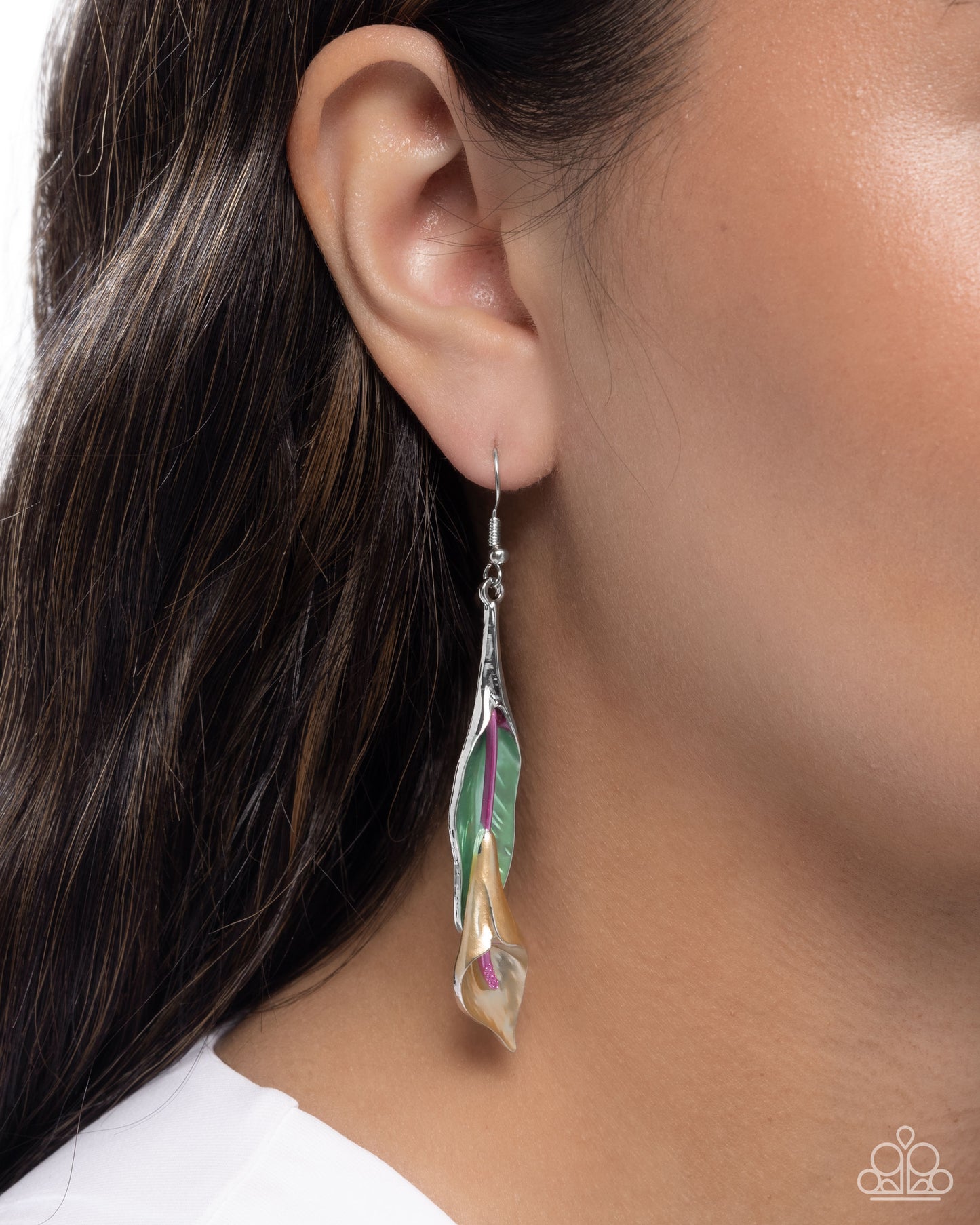 Tulip Tutor - Yellow & Pink Peacock Painted Flower Earring Paparazzi E2691