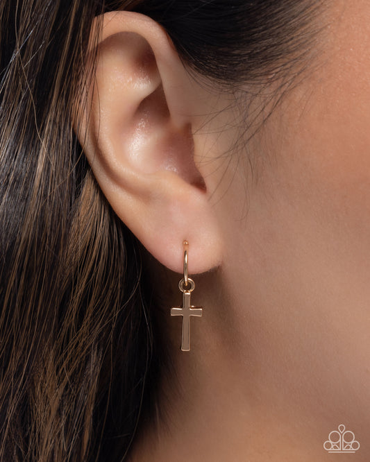 Daily Divinity - Gold Cross 1/2 Inch Hoop Earring Paparazzi E3127