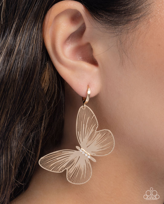 Fluttering Folk - Gold Glistening Butterfly 1/2 Inch Hoop Earring Paparazzi E2913