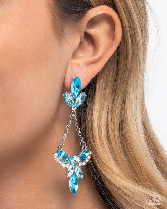 Carefree Chandelier - Blue Icy & White Gem Chandelier Style Earring Paparazzi E3034