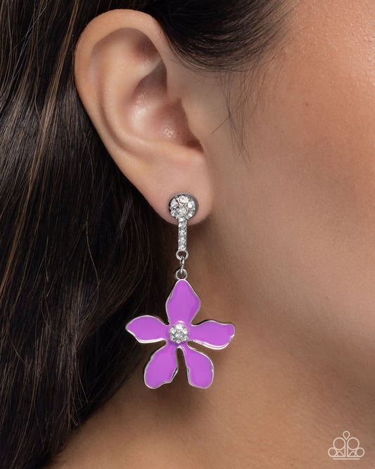 Floral Fleet - Purple Crocus Painted Silver Flower Post Earring Paparazzi E3043