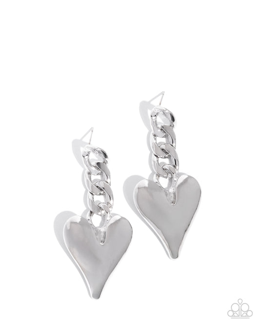 Mechanic Match - Silver Heart Post Earring Paparazzi