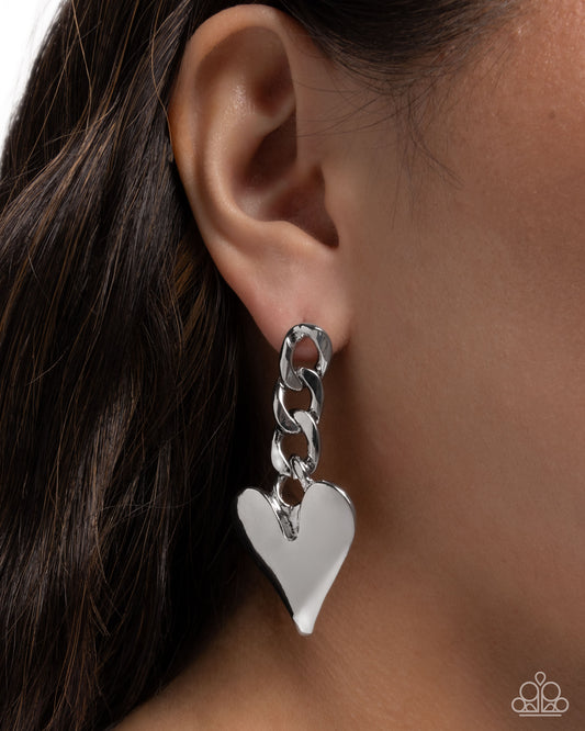 Mechanic Match - Silver Heart Post Earring Paparazzi