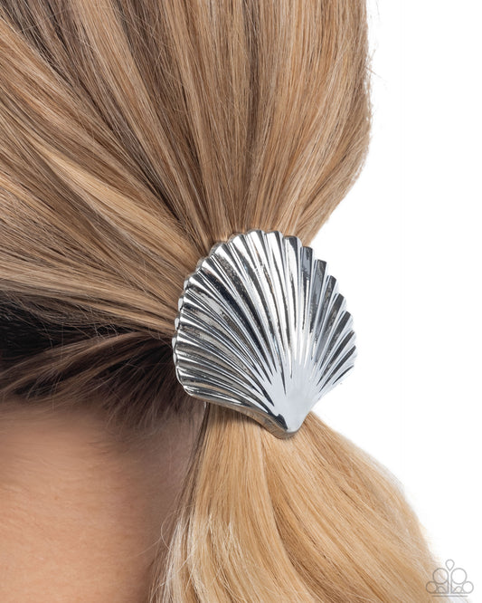 Short Seashell - Silver Seashell Beach Style Ponytail Holder Paparazzi H0182