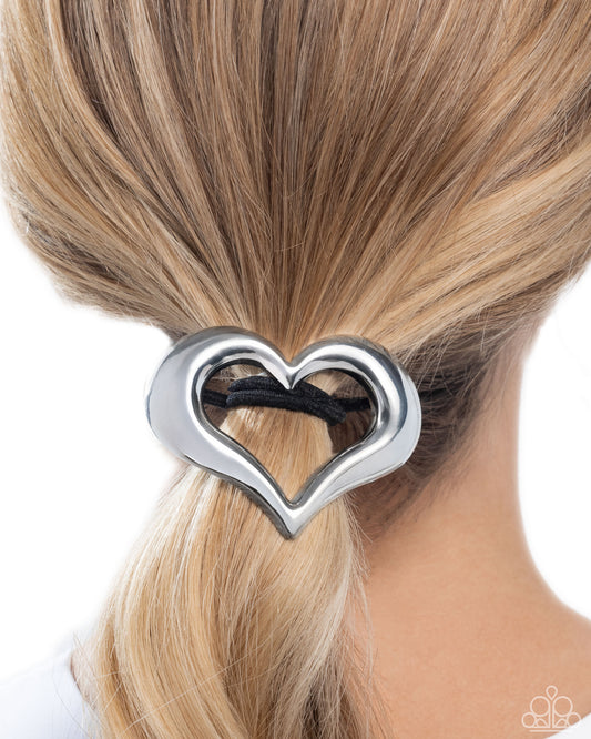 Cupid Call - Silver Heart Elastic Hair Tie Paparazzi H0191