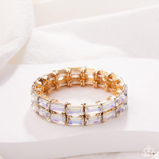 Symmetrical Statement - Yellow UV Shimmery Gem Stretch Bracelet Paparazzi B2251