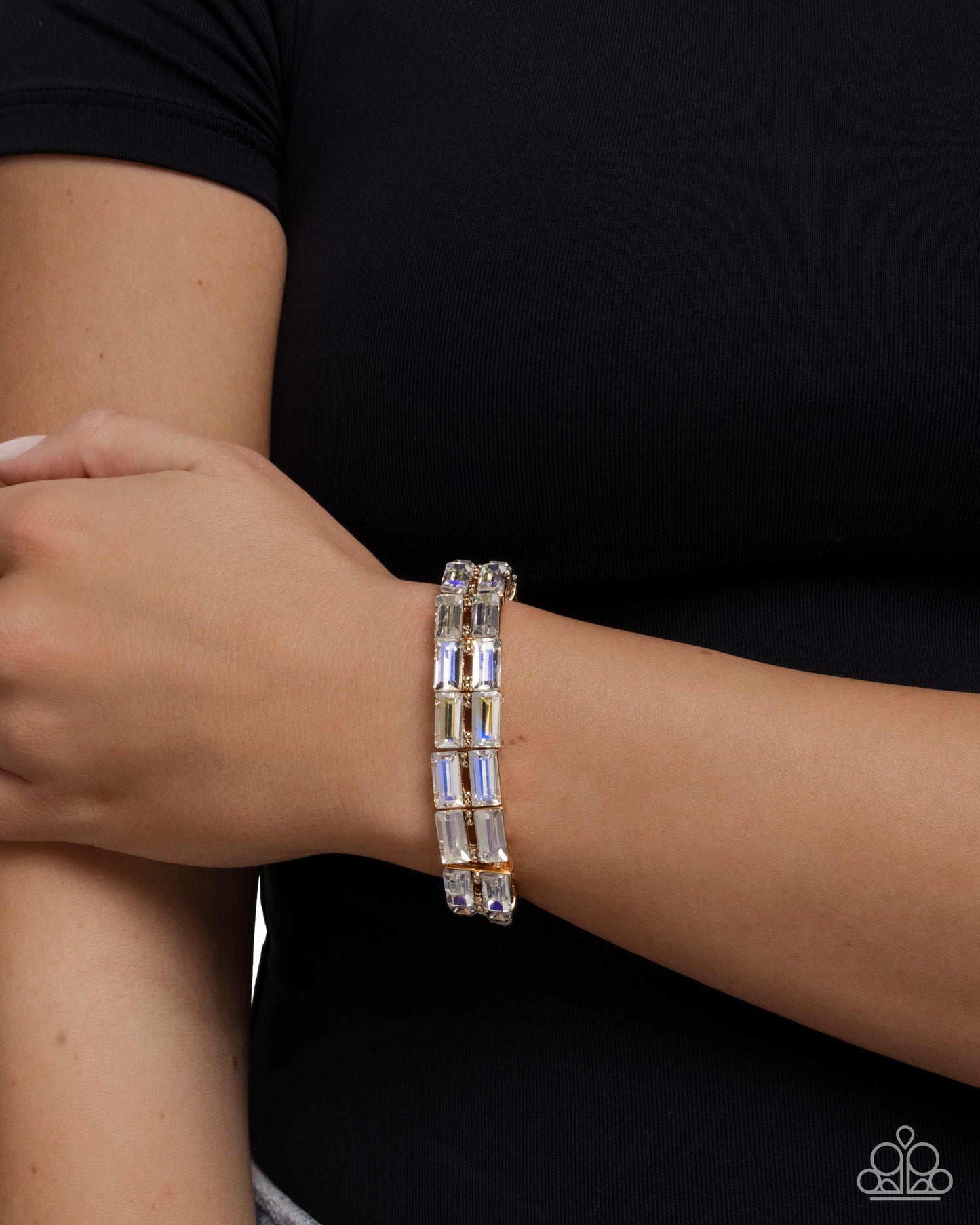 Symmetrical Statement - Yellow UV Shimmery Gem Stretch Bracelet Paparazzi B2251