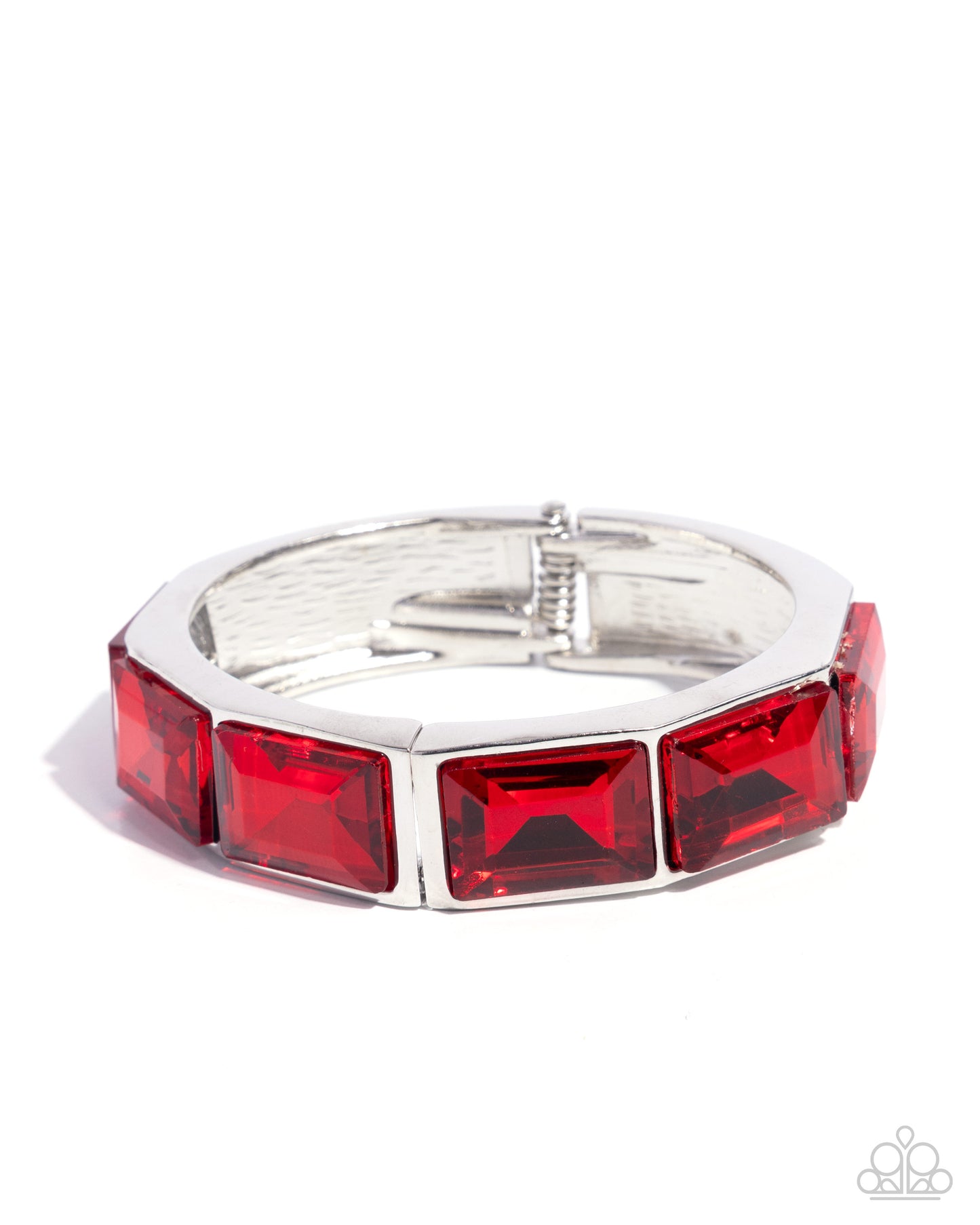Faceted Freestyle - Red Gem Silver Hinge Bracelet Paparazzi B2175