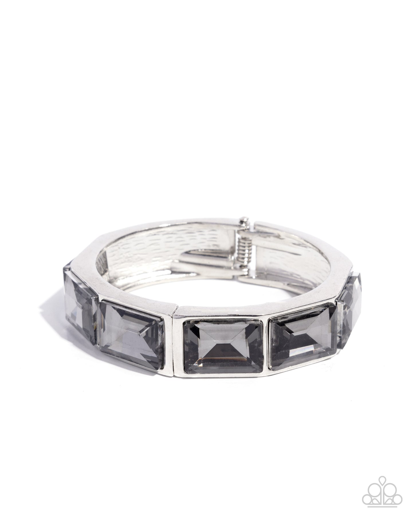 Faceted Freestyle - Silver Smoky Gem Hinged Bracelet Paparazzi B2329