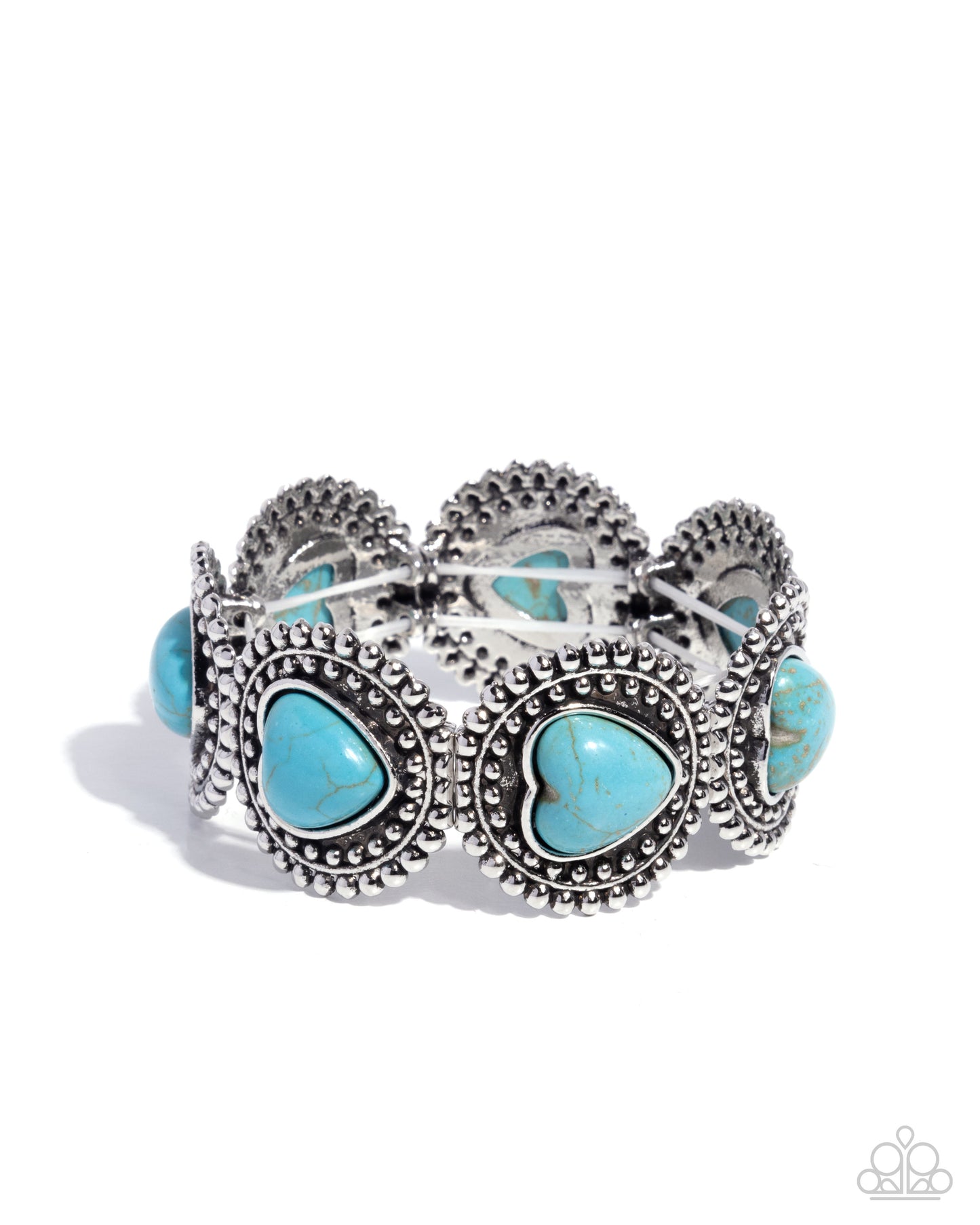 Rural Romance - Blue Turquoise Heart Stretch Bracelet Santa Fe Style Paparazzi B2260