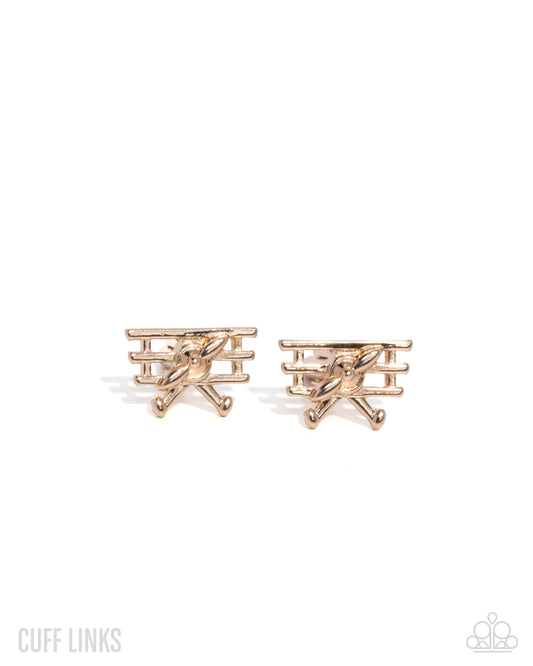 WRIGHT Here! - Gold - Vintage Gold Airplane French Cuff Link Paparazzi