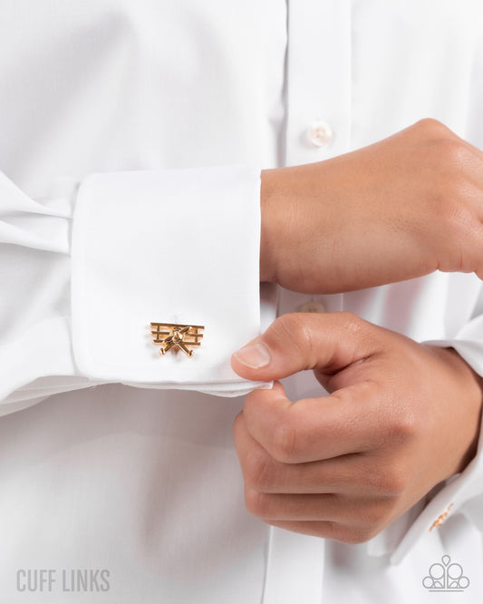 WRIGHT Here! - Gold - Vintage Gold Airplane French Cuff Link Paparazzi