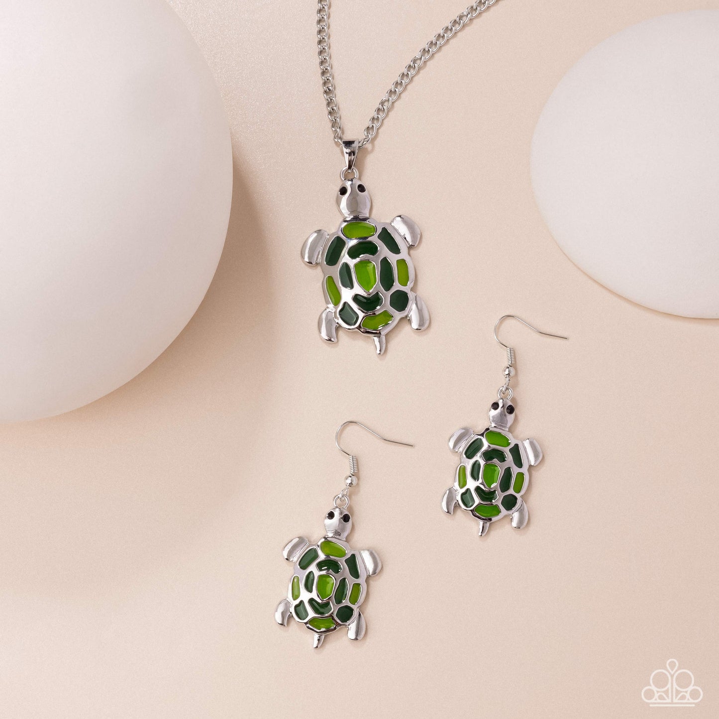 Turtle Theme - Complete Look Green Turtle Tale Necklace & Turtle Tradition - Green Earring Paparazzi N3584