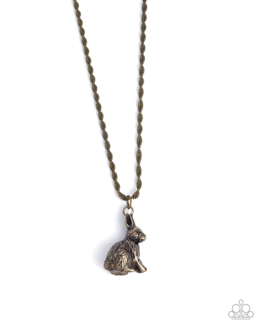 Dont Worry, Be HOPPY - Brass Twisted Chain Rabbit Pendant Necklace Paparazzi N3436