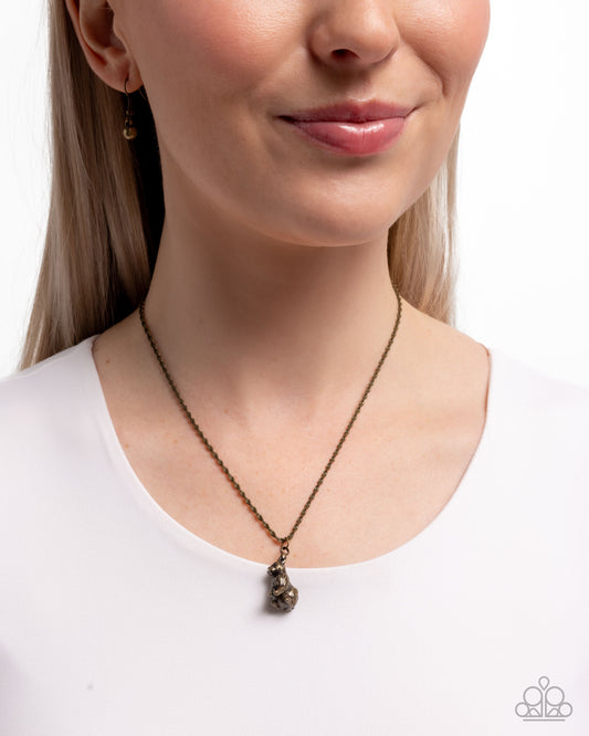 Dont Worry, Be HOPPY - Brass Twisted Chain Rabbit Pendant Necklace Paparazzi N3436