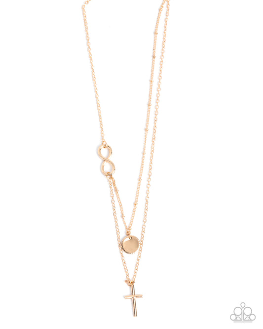 Eternal Embrace - Gold Infinity Sign, Gold Cross Layered Necklace Paparazzi