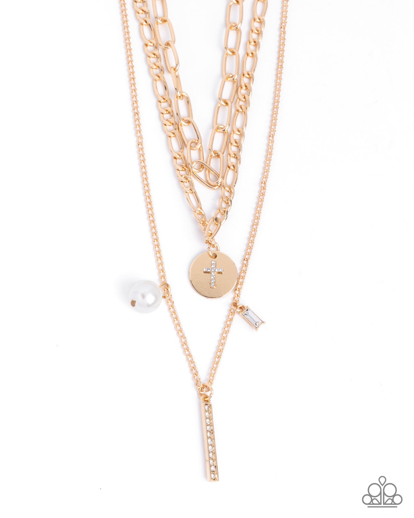 Paparazzi Luminous Layers - Gold Layered Chain & White Rhinestone Cross Necklace N3964