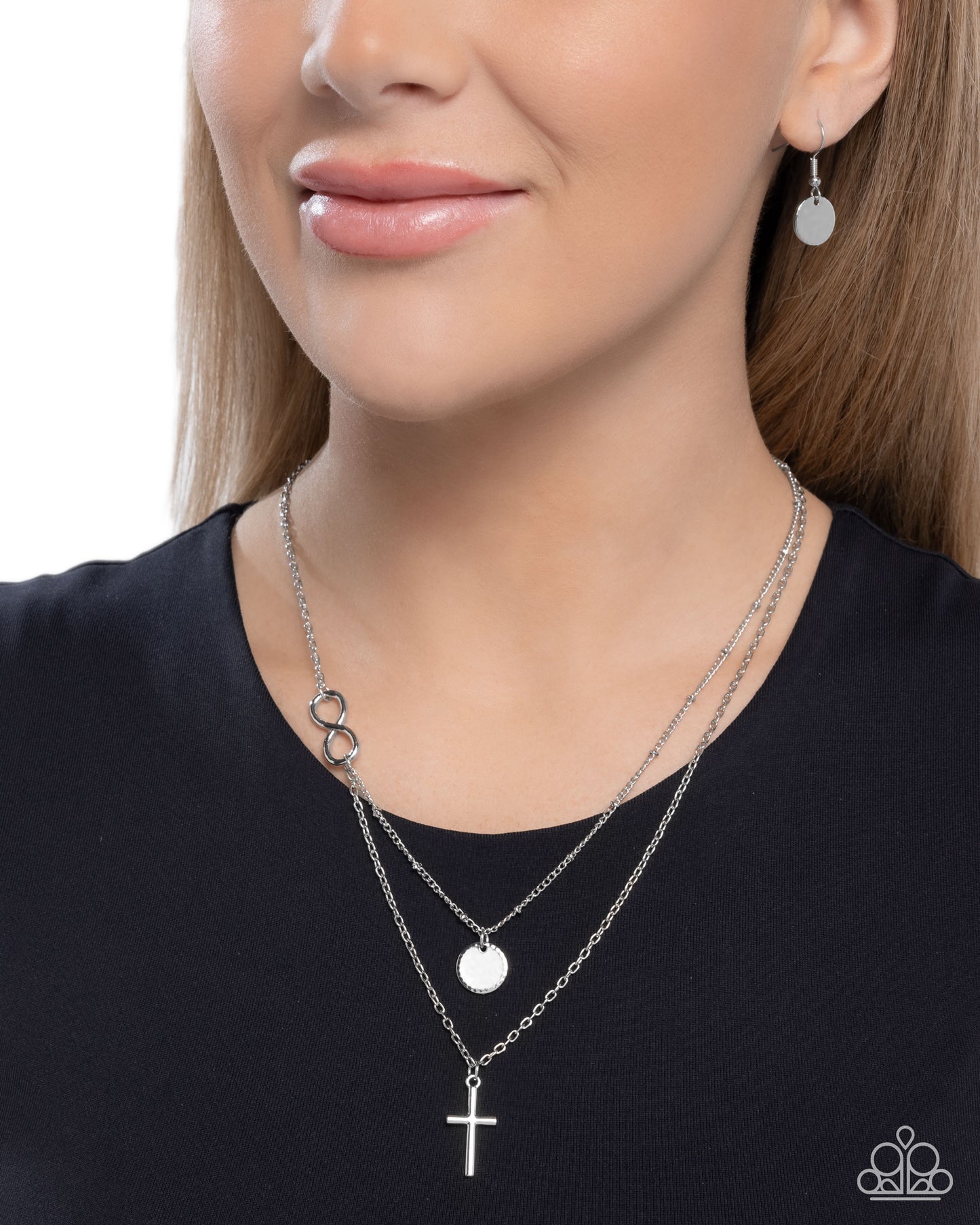 Eternal Embrace - Silver Layered Cross Necklace Paparazzi N2977