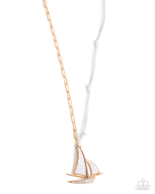 Sailboat Shimmer - White Rhinestone & Gold Necklace Paparazzi N3254