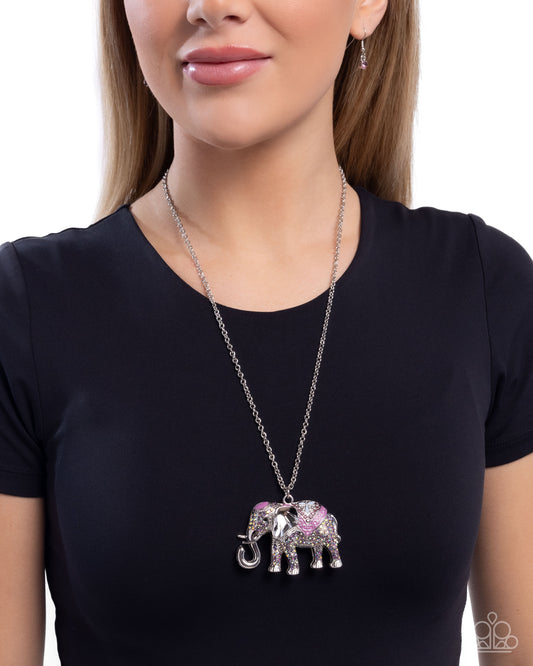 Educated Elephant - Purple Crocus & Limpet Painted Silver Elephant Necklace Paparazzi