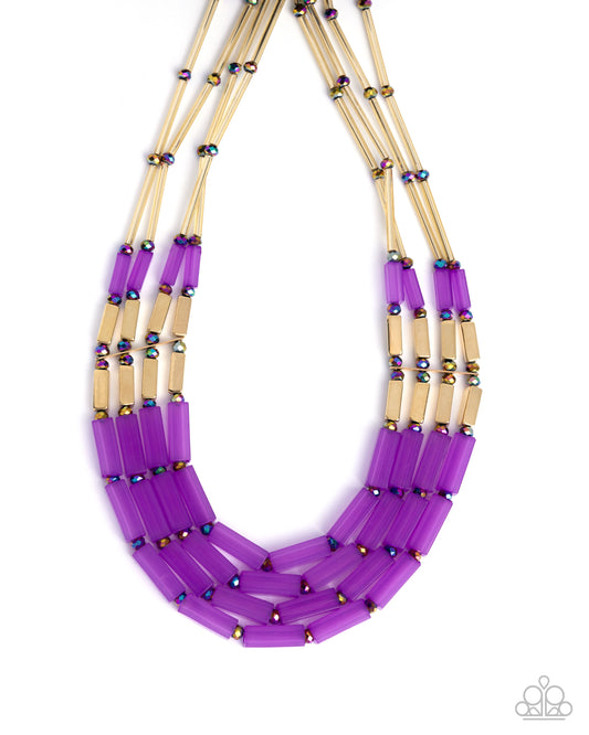 Cylindrical Craze - Purple Bead, Oil Spill Accent Acrylic Strand Necklace Paparazzi