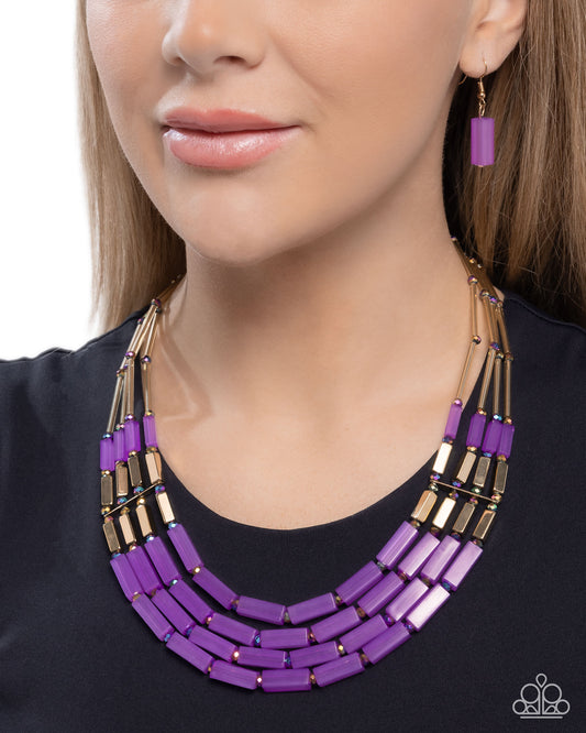 Cylindrical Craze - Purple Bead, Oil Spill Accent Acrylic Strand Necklace Paparazzi