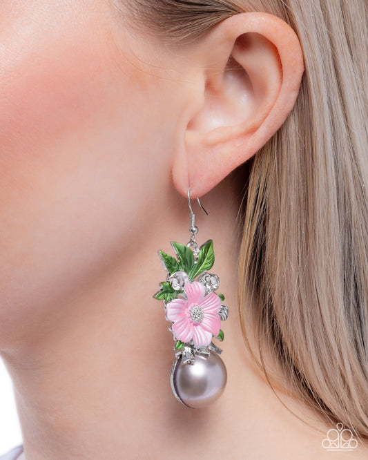 Bouquet Beholder - Multi Pink Painted Flower Gray Pearl Earring Paparazzi E2892