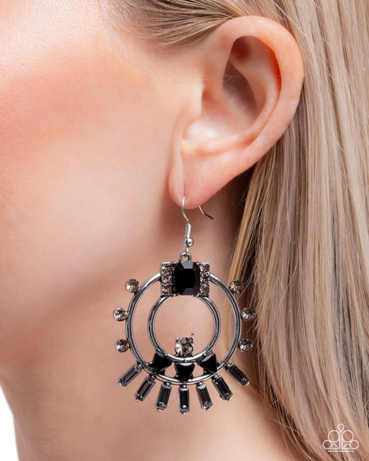 Concentric Conversation - Black & Smoky Gem Earring Paparazzi E2742