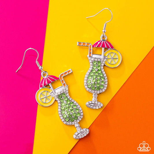 Delightful Daiquiri - Green, Orange, Pink Rhinestone Tropical Drink Earring Paparazzi E2861