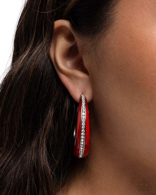 Uniquely Unexpected - Multi White "Rhinestone Red Painted Gunmetal 1 1/2 Hoop Earring Paparazzi E2889