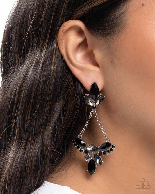 Carefree Chandelier - Black Smoky Rhinestone Silver Chandelier Post Earring Paparazzi E2920