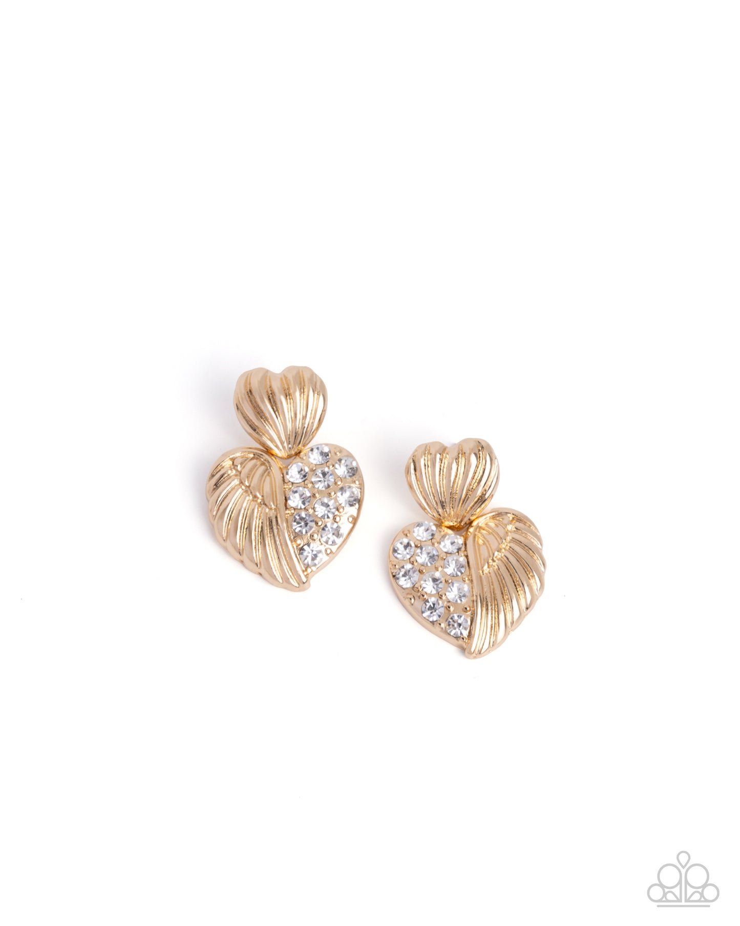Paparazzi Angelic Adornment - Gold & White Heart Half Angel Wing Post Earring E3378