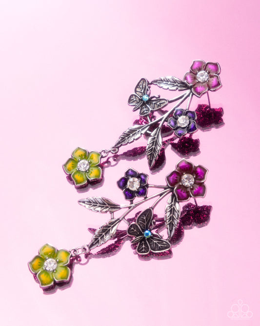 Whimsical Weekend - Multicolored, Pink Peacock & Purple Painted Flower Silver Butterfly Earring Paparazzi E3092