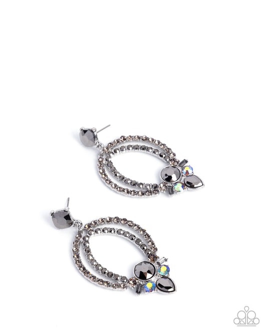 Karma Knockout - Silver Hematite Rhinestone & Smoky Gem Post Earring Paparazzi E2867
