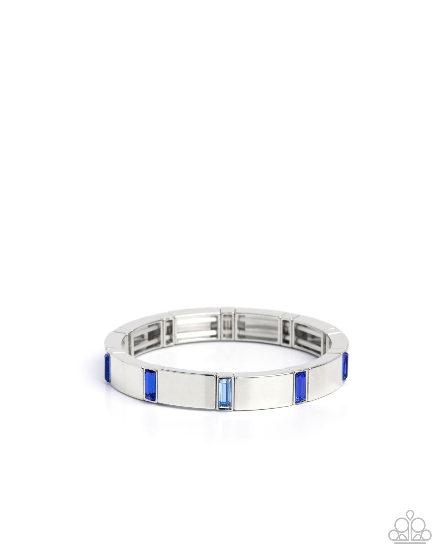 Glistening Gesture - Blue Emerald Cut Gem Silver Stretch Bracelet Paparazzi B2245