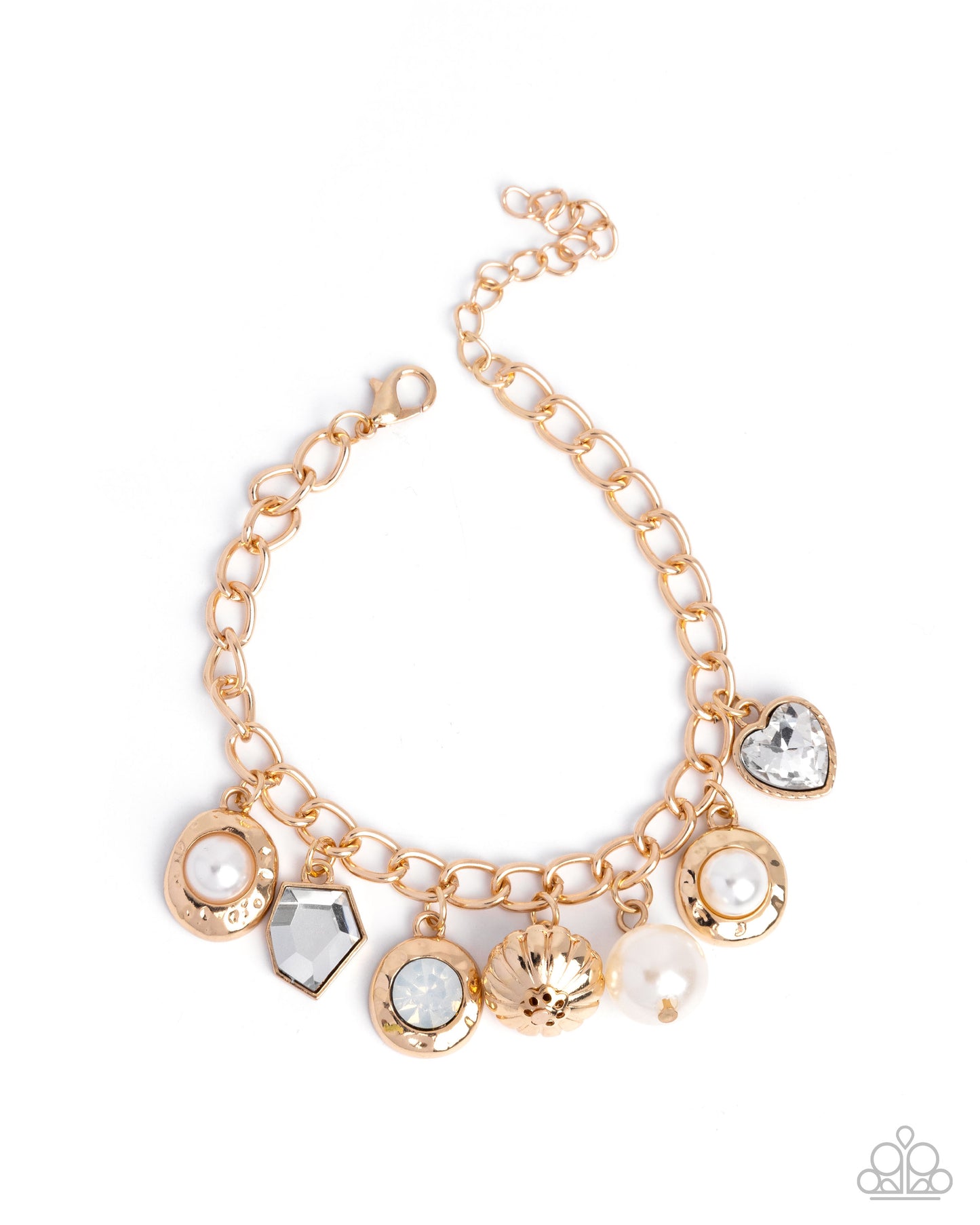 Easy Excellence - Gold & White Pearl Charm Style Bracelet Paparazzi B2091