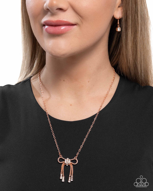 Coquette Celebrity - Copper - Shiny Copper Dainty Chain Bow Necklace Paparazzi N3433
