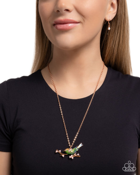 Painted Perch - Copper - Shiny Copper Chain & Bird Pendant Necklace Paparazzi N3480