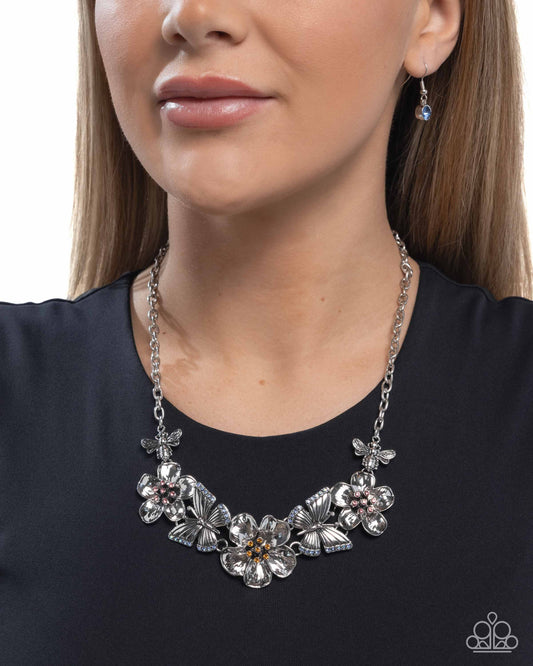 Soaring Song - Blue Iridescent, Pink, Topaz Butterfly & Flower Necklace Paparazzi N3451