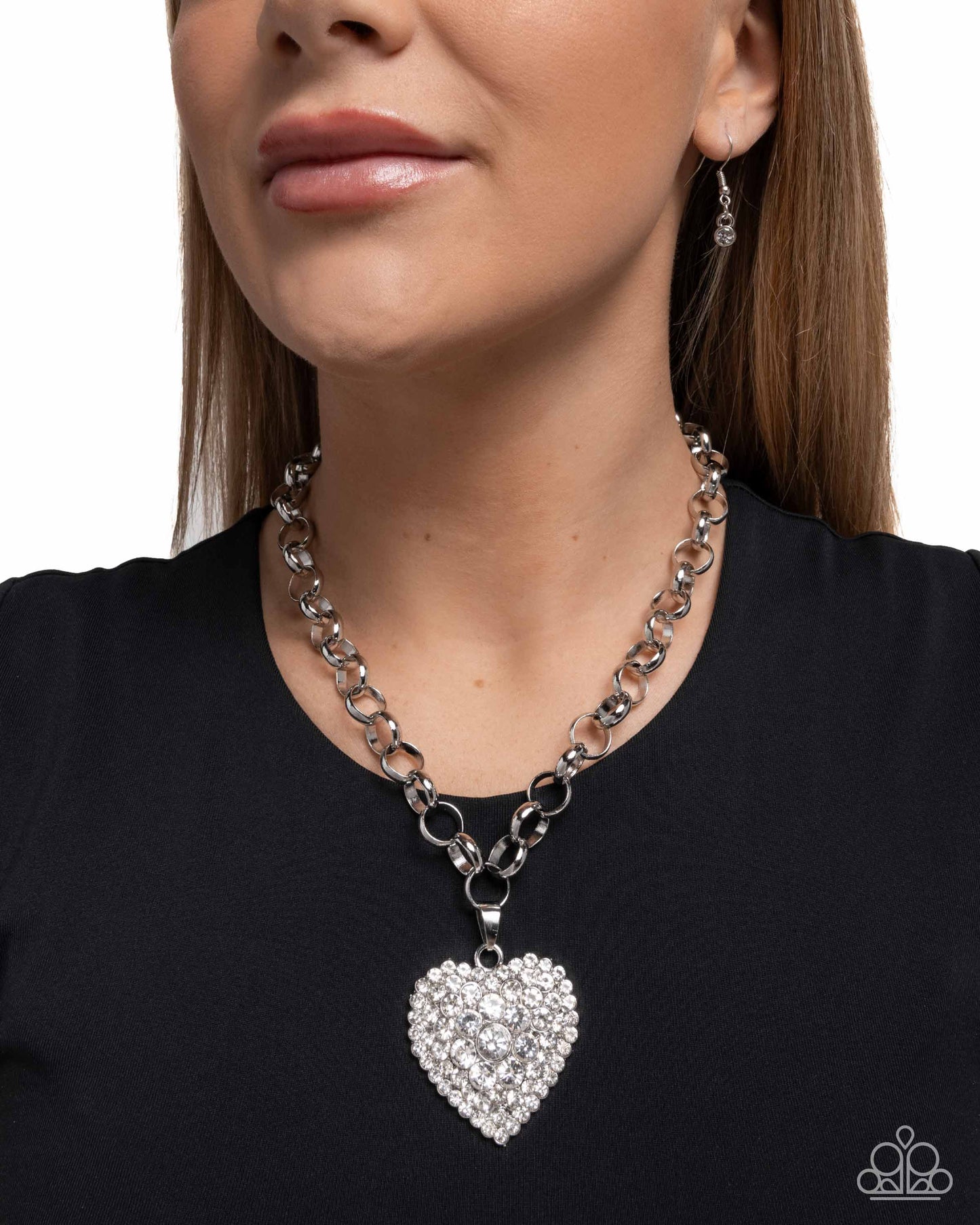 Heartfelt Havana - White Brilliant Rhinestone Heart Pendant Necklace Paparazzi N3351