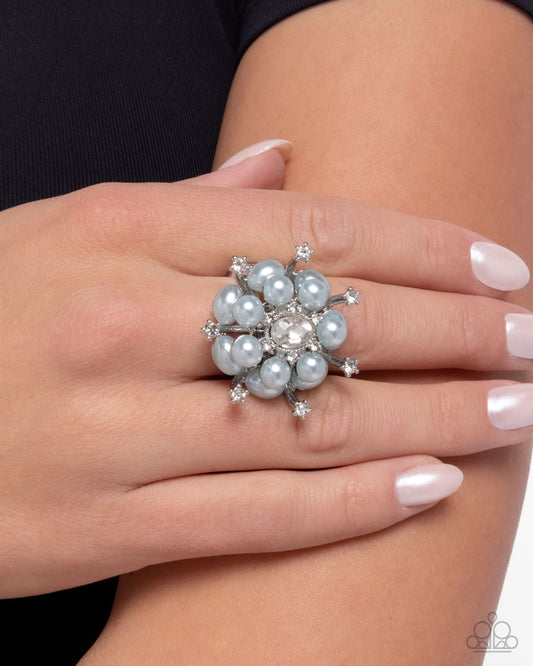 Hopeful Heirloom - Blue Bubbly Limpet Shell Pearl & White Gem Ring Paparazzi R1086