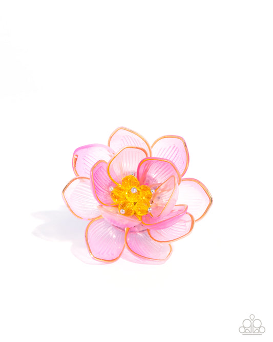 Blatant Bloom - Pink Translucent Acrylic Flower Ring Paparazzi