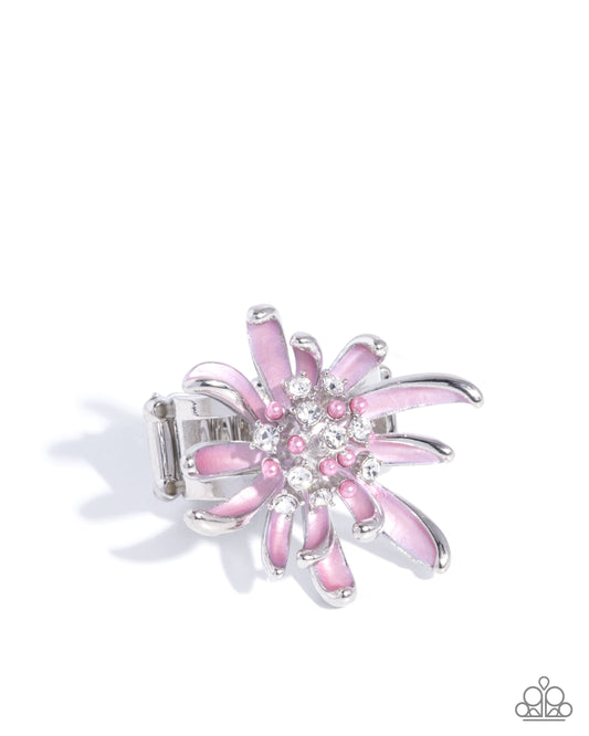 Floral Faculty - Purple Metallic Crocus Shade Silver Flower Ring Paparazzi R1091